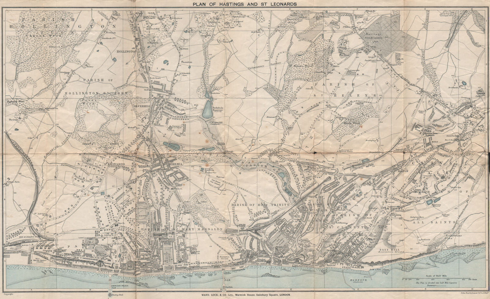 HASTINGS AND ST. LEONARDS vintage town/city plan. Sussex. WARD LOCK 1911 map